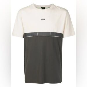 BOSS Men's Tape Tee Short Sleeve T-Shirt - Cream and Dark Gray